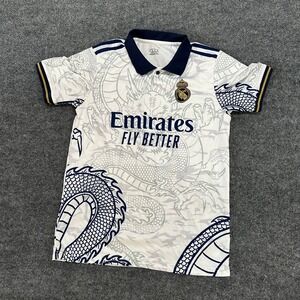 Real Madrid Soccer Jersey Mens XS White Dragon Print Vini Jr 7 Polo Athletic